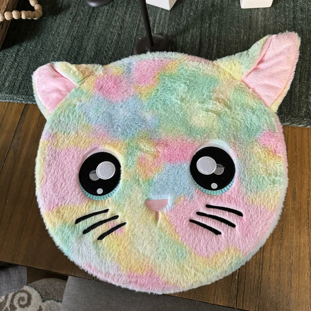 Tie dye kitty fuzzy round bag container